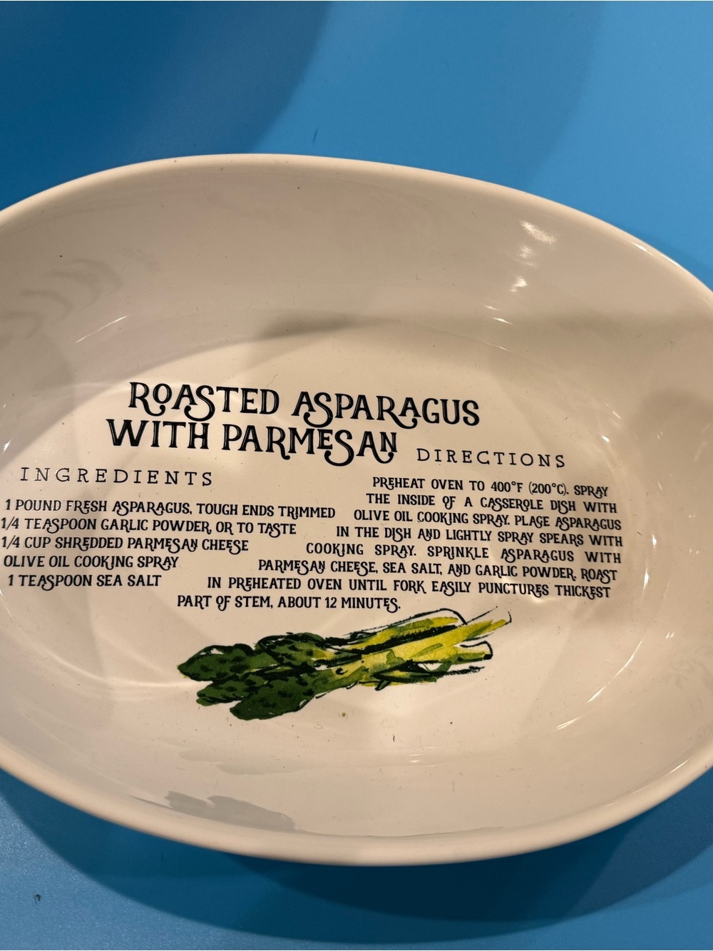 Recipe Baking Dish Roasted Asparagus Casserole Ceramic - White with Green Accent